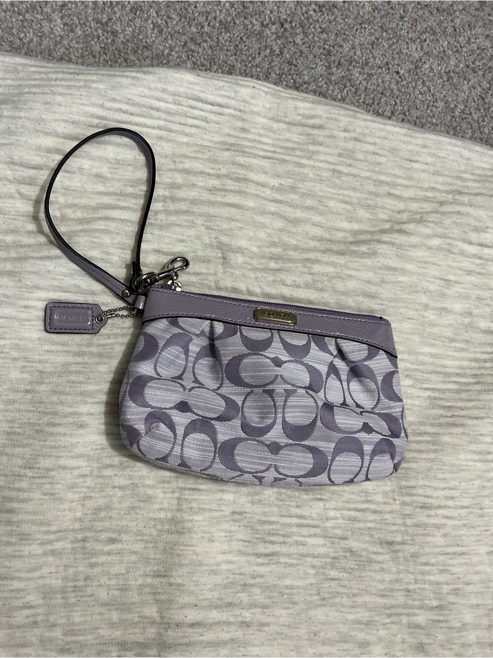 Coach Lavender Signature Wristlet with Leather Trim and Strap